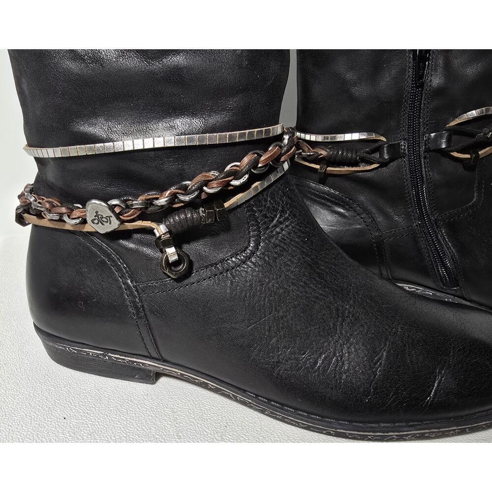 Women's OTBT Trout Creek Black Leather Tall Riding Boots Ankle Wrap Sz 11 M - Picture 3 of 15